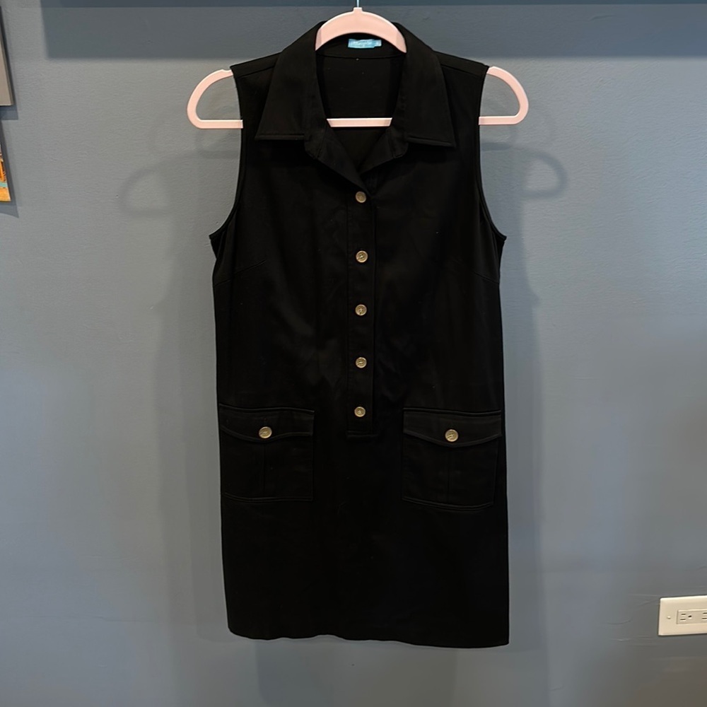 J. Mclaughlin Button Front Collared Black Dress Size 10 - Picture 1 of 4